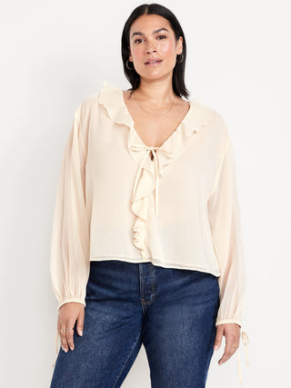 Blusa de Gasa con Detalle de Volantes