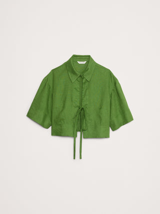 Camisa Manga Corta con Lazos de Lino