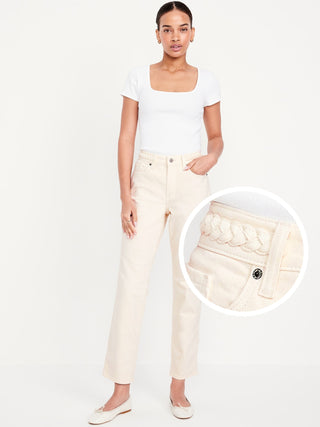 Jeans Crop Talle Alto con Bolsillos
