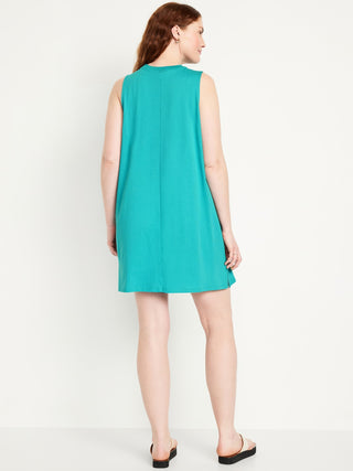 Vestido sin Mangas Cuello Redondo de Algodón