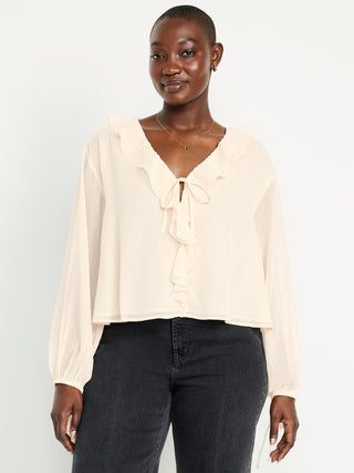 Blusa de Gasa con Detalle de Volantes