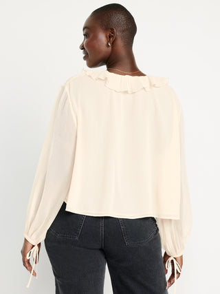 Blusa de Gasa con Detalle de Volantes