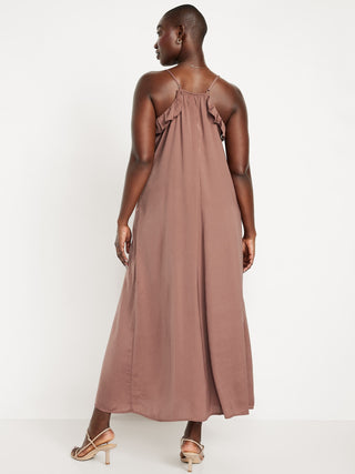 Vestido Midi con Volantes de Satén