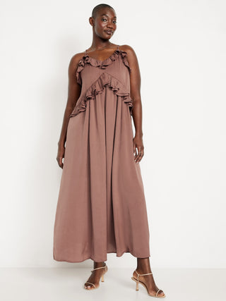 Vestido Midi con Volantes de Satén