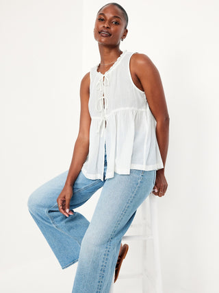 Blusa sin Mangas Tejido Arrugado con Lazos