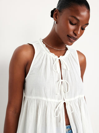 Blusa sin Mangas Tejido Arrugado con Lazos