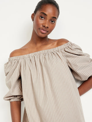 Vestido con Hombros Descubiertos de Rayas