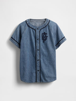 Jersey de béisbol con logo de mezclilla para niños.