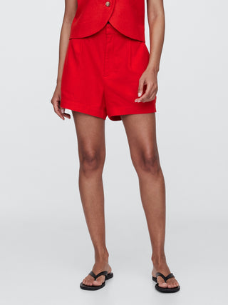 Short Talle Alto con Pinzas de Lino
