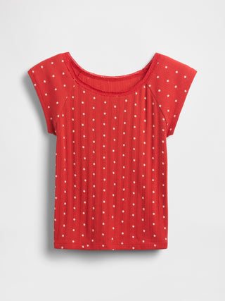 Camiseta Manga Corta con Detalle de Encaje, Niña