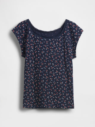 Camiseta Manga Corta con Detalle de Encaje, Niña
