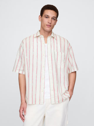 Camisa Manga Corta con Bolsillo de Lino