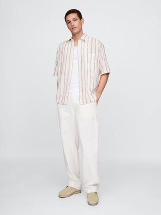 Camisa Manga Corta con Bolsillo de Lino