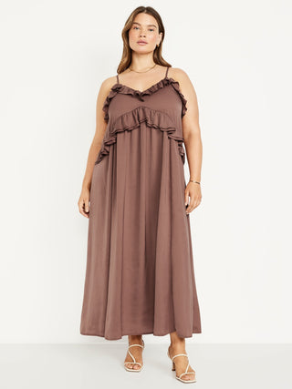 Vestido Midi con Volantes de Satén