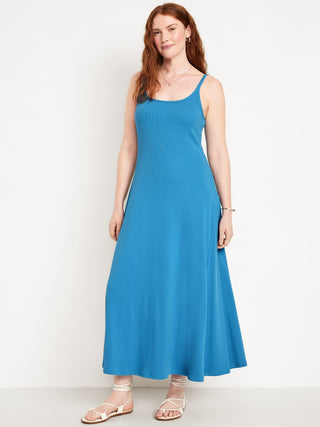 Vestido Midi sin Mangas con Tejido Acanalado