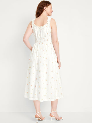 Vestido Midi sin Mangas con Estampado Floral