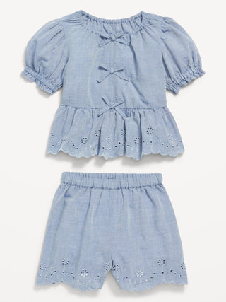 Set de 2 Piezas Blusa y Short con Detalle Lazos, Bebé
