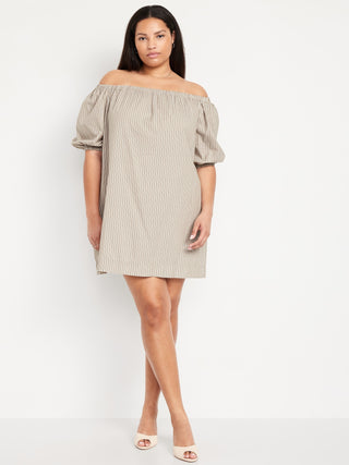 Vestido con Hombros Descubiertos de Rayas