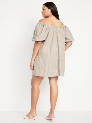 Vestido con Hombros Descubiertos de Rayas