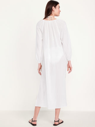 Vestido Manga Larga Transparente de Algodón