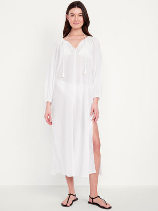 Vestido Manga Larga Transparente de Algodón