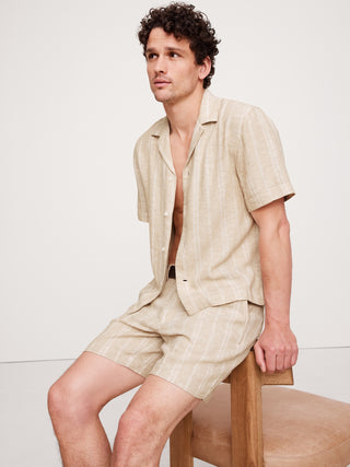 Camisa Manga Corta con Estampado de Lino