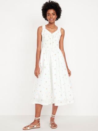 Vestido Midi sin Mangas con Estampado Floral