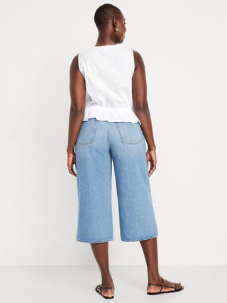 Jeans Crop Talle Alto con Bolsillos