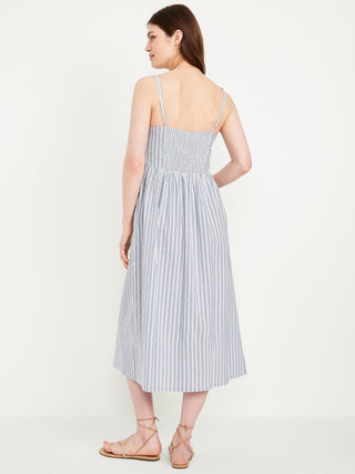 Vestido Midi Escote Corazón de Algodón con Estampado Rayas