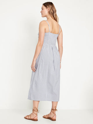 Vestido Midi Escote Corazón de Algodón con Estampado Rayas