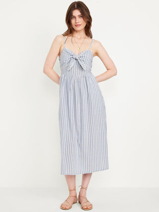 Vestido Midi Escote Corazón de Algodón con Estampado Rayas