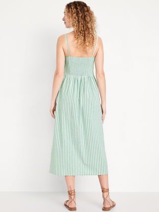 Vestido Midi Escote Corazón de Algodón con Estampado Rayas