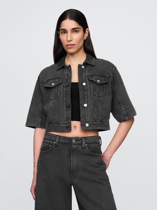Chaqueta Denim Manga Corta con Bolsillos