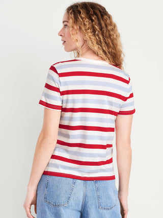 Camiseta Cuello Redondo con Estampado de Rayas