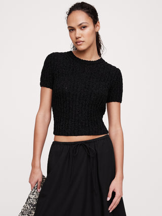 Blusa Acanalada Manga Corta de Algodón