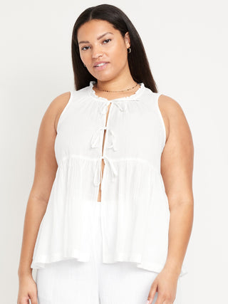 Blusa sin Mangas Tejido Arrugado con Lazos