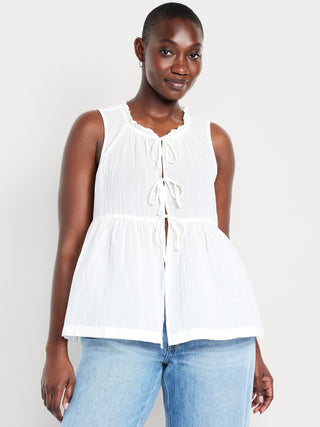 Blusa sin Mangas Tejido Arrugado con Lazos