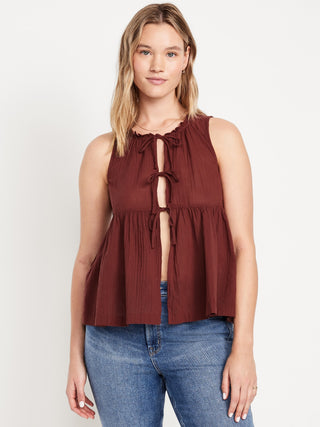 Blusa sin Mangas Tejido Arrugado con Lazos