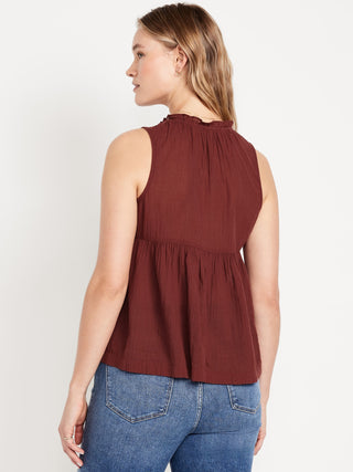 Blusa sin Mangas Tejido Arrugado con Lazos