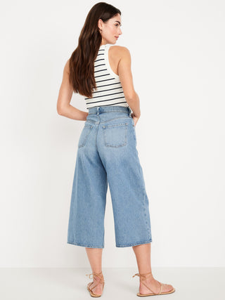 Jeans Crop Talle Alto con Bolsillos
