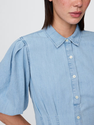 Vestido Denim con Mangas Abullonadas