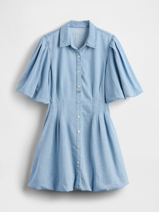 Vestido Denim con Mangas Abullonadas