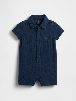 Bebé Shorty de una pieza con bolsillo de gasa arrugada.