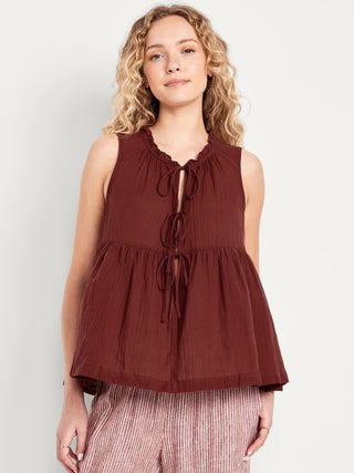 Blusa sin Mangas Tejido Arrugado con Lazos