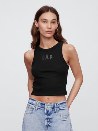 Camiseta sin mangas corta de canalé con logo de Gap.