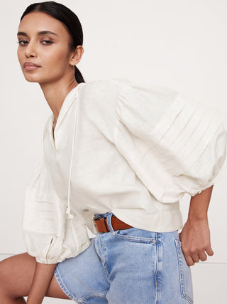 Blusa Oversize Manga Larga de Lino