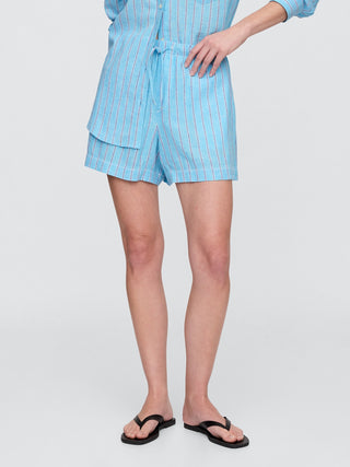 Shorts sin cordones en mezcla de lino de talle medio de 4".