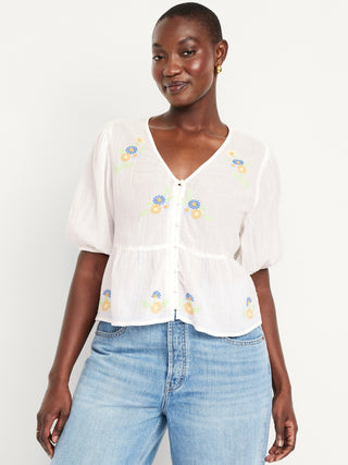 Blusa Manga Corta con Detalle Bordado