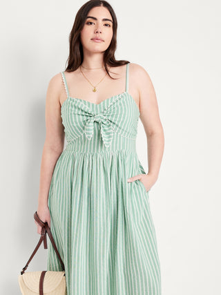 Vestido Midi Escote Corazón de Algodón con Estampado Rayas