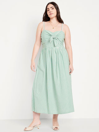 Vestido Midi Escote Corazón de Algodón con Estampado Rayas